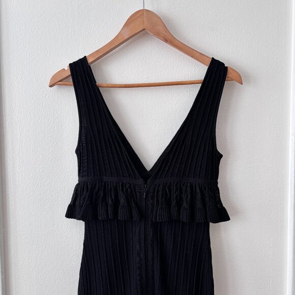 Hervé Léger Sheer Fluted Black Striped Stretch Knit Gown - Picture 11 of 12